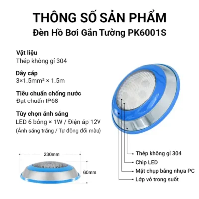 Thông số đèn LED hồ bơi PK6001S