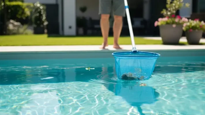 Vớt rác trên mặt nước