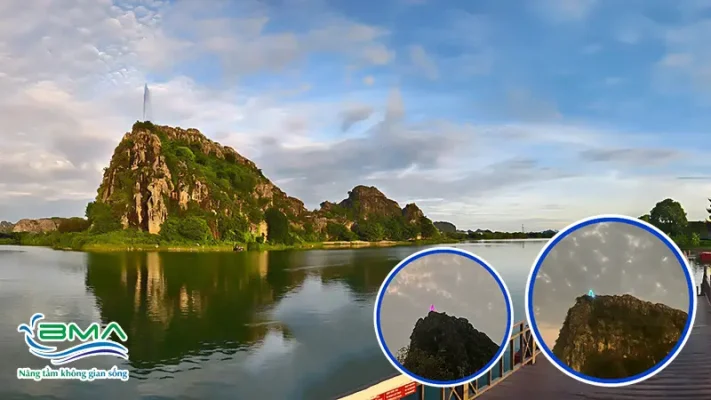 Đài phun nước hồ Núi Lớ trên đỉnh núi Cá Voi Ninh Bình