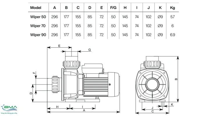 Máy bơm bể bơi Espa Wiper 4 Kích thước & trọng lượng máy bơm bể bơi Espa Wiper